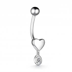 Серебряный пирсинг в пупок АЛЬКОР с фианитом 09-3221/00СВ-00 09-3221/00СВ-00 фото