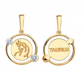 Золотая подвеска Знак зодиака Телец Золотые узоры с цирконием 09-63-0036-00 09-63-0036-00 фото