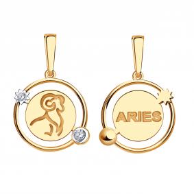 Золотая подвеска Знак зодиака Овен Золотые узоры с цирконием 09-63-0037-00 09-63-0037-00 фото