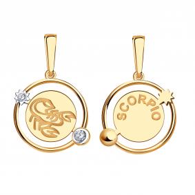 Золотая подвеска Знак зодиака Скорпион Золотые узоры с цирконием 09-63-0038-00 09-63-0038-00 фото