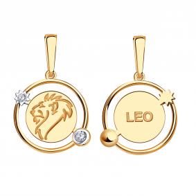 Золотая подвеска Знак зодиака Лев Золотые узоры с цирконием 09-63-0039-00 09-63-0039-00 фото