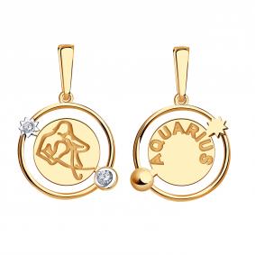 Золотая подвеска Знак зодиака Водолей Золотые узоры с цирконием 09-63-0040-00 09-63-0040-00 фото
