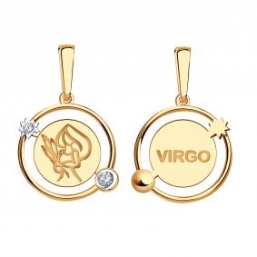Золотая подвеска Знак зодиака Дева Золотые узоры с цирконием 09-63-0041-00 09-63-0041-00 фото