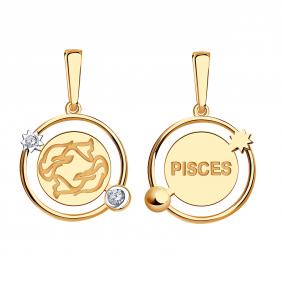 Золотая подвеска Знак зодиака Рыбы Золотые узоры с цирконием 09-63-0043-00 09-63-0043-00 фото
