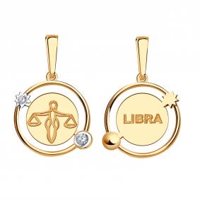 Золотая подвеска Знак зодиака Весы Золотые узоры с цирконием 09-63-0044-00 09-63-0044-00 фото
