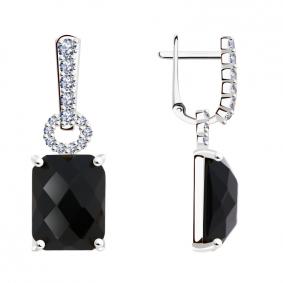 Серьги из белого золота ТД Эстет 0РС420161-1 с фианитом и агатом 0РС420161-1 фото