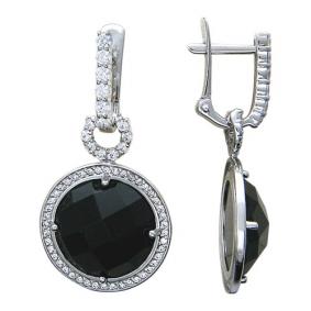 Серьги из белого золота ТД Эстет 0РС420163 с фианитом и агатом 0РС420163 фото