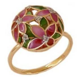 Золотое кольцо Золотые узоры с витражной эмалью и цирконом 1-5731 1-5731 фото