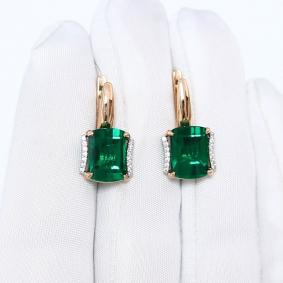 Золотые серьги ЮК Granat 1.20.11.0366.35-5102 с фианитом и гидротермальным изумрудом 1.20.11.0366.35-5102 фото
