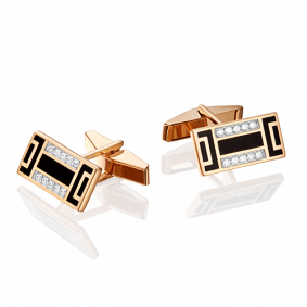 Золотые запонки Platina 10-0048-00-401-1110-25 с фианитом и эмалью 10-0048-00-401-1110-25 фото