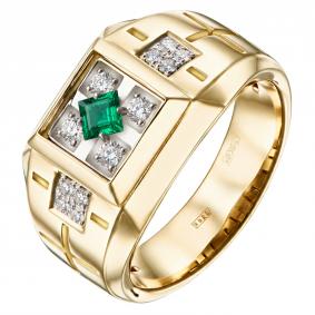 Кольцо из лимонного золота DOLCE DIAMOND 10026023 с бриллиантом и изумрудом 10026023 фото