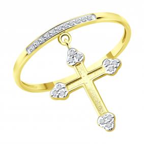 Кольцо-крест из лимонного золота SOKOLOV с бриллиантом 1012864-2 1012864-2 фото