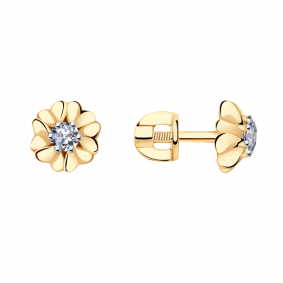 Золотые серьги Александра 1021174ск с бриллиантом 1021174ск фото