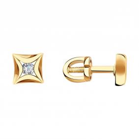 Золотые серьги Александра 1021221ск с бриллиантом 1021221ск фото