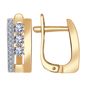 Золотые серьги Александра 1021296ск с бриллиантом 1021296ск фото