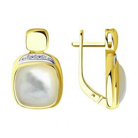 Серьги из лимонного золота SOKOLOV 1021438-2 с бриллиантом и перламутром 1021438-2 фото
