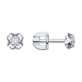 Серьги из белого золота SOKOLOV 1021894-3 с бриллиантом 1021894-3 фото