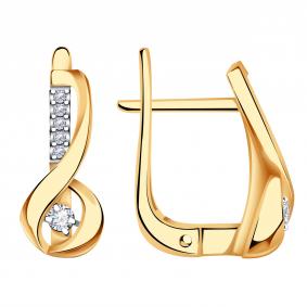 Золотые серьги Александра 1021954ск с бриллиантом 1021954ск фото