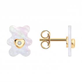 Золотые серьги SOKOLOV 1022589 с бриллиантом и перламутром 1022589 фото