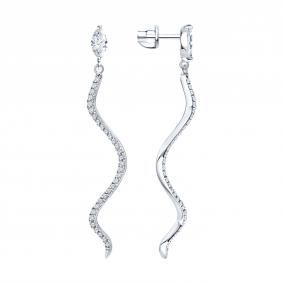 Серьги Символ года Змея из белого золота SOKOLOV с бриллиантом 1022610 1022610 фото