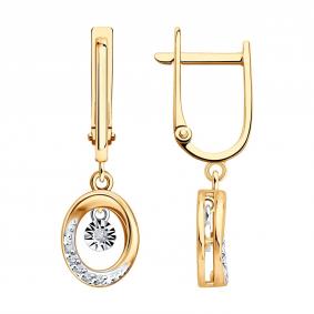 Серьги из комбинированного золота с подвижным бриллиантом 1022684 1022684 фото