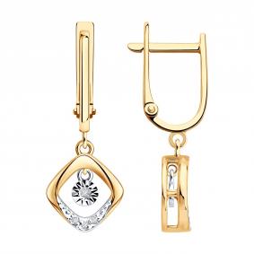 Серьги из комбинированного золота с подвижным бриллиантом 1022688 1022688 фото