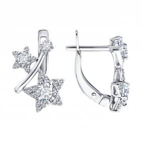 Серьги из белого золота SOKOLOV 1022757-3-5 с алмазом огранённым синт 1022757-3-5 фото