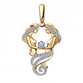 Золотая подвеска Знак зодиака Близнецы Александра с бриллиантом 1030115ск 1030115ск фото