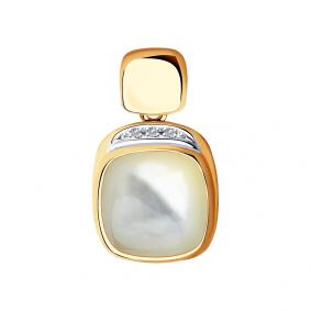 Золотая подвеска SOKOLOV 1030763 с бриллиантом и перламутром 1030763 фото