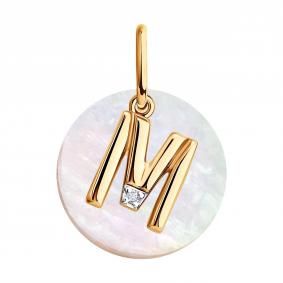 Золотая подвеска-буква М SOKOLOV с бриллиантом и перламутром 1031063 1031063 фото