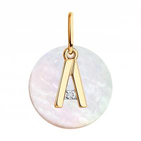 Золотая подвеска-буква А SOKOLOV с бриллиантом и перламутром 1031066 1031066 фото