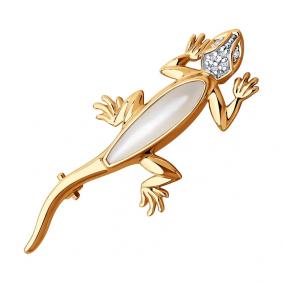Золотая брошь SOKOLOV 1040035 с бриллиантом и перламутром 1040035 фото
