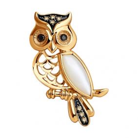 Золотая брошь SOKOLOV 1040036 с бриллиантом, перламутром и чёрным бриллиантом 1040036 фото