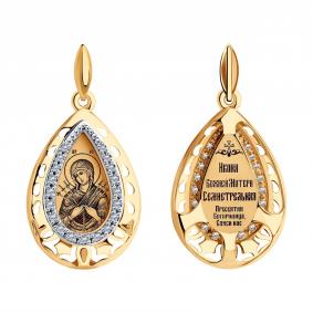 Золотая подвеска-иконка Божией Матери Семистрельная SOKOLOV с фианитом 104107 104107 фото