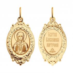 Золотая подвеска Иконка Святая блаженная Матрона SOKOLOV с эмалью 104190 104190 фото