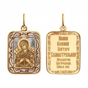 Золотая подвеска-иконка Божией Матери Семистрельная SOKOLOV 104204 104204 фото