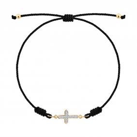 Текстильный шнурок-крест с декоративным элементом из золота SOKOLOV с бриллиантом 1050425 1050425 фото