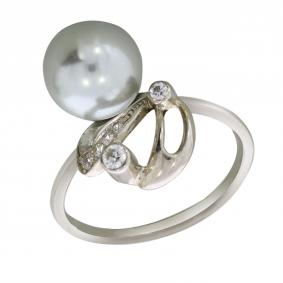 Серебряное кольцо Жемчужное подворье 11010443.0.0.180 с фианитом и жемчугом 11010443.0.0.180 фото
