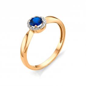 Золотое кольцо АЛЬКОР 11063-130 с бриллиантом и гидротермальным сапфиром 11063-130 фото