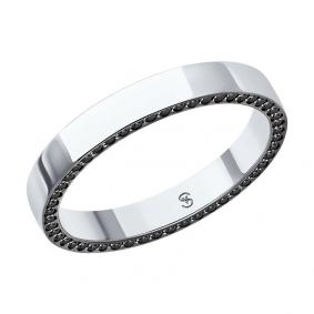 Обручальное кольцо из белого золота 3 мм SOKOLOV с чёрным бриллиантом 1110252-3 1110252-3 фото