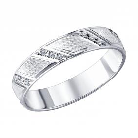 Обручальное кольцо из белого золота 4 мм SOKOLOV с бриллиантом 111250-3 111250-3 фото