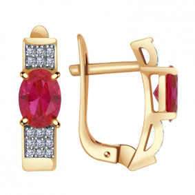 Золотые серьги Александра 111803аск-3 с фианитом и рубиновым корундом 111803аск-3 фото