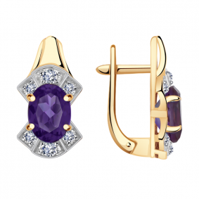 Золотые серьги Александра 111803аск-6 с фианитом и александритом 111803аск-6 фото