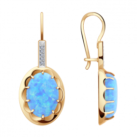 Золотые серьги Александра 111803аск-9 с фианитом, опалом и александритом 111803аск-9 фото