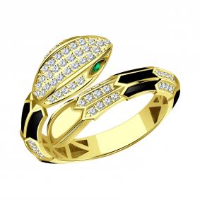 Кольцо Символ года Змея из лимонного золота Александрас фианитом и эмалью 111803сл-011-з 111803сл-011-з фото