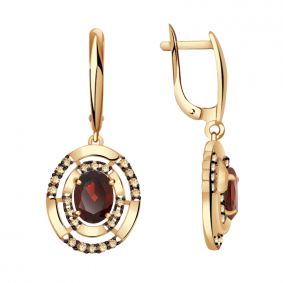 Золотые серьги Александра 111807аск-ш с фианитом и гранатом 111807аск-ш фото