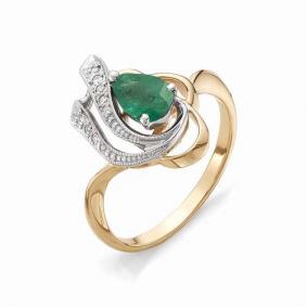 Золотое кольцо АЛЬКОР 11187-101 с бриллиантом и изумрудом 11187-101 фото