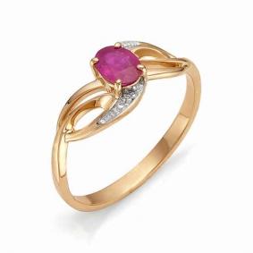 Золотое кольцо АЛЬКОР 11261-103 с бриллиантом и рубином 11261-103 фото