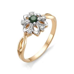 Золотое кольцо АЛЬКОР 11302-101 с бриллиантом и изумрудом 11302-101 фото