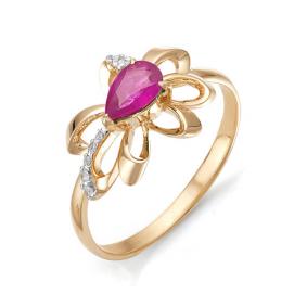 Золотое кольцо АЛЬКОР 11432-103 с бриллиантом и рубином 11432-103 фото